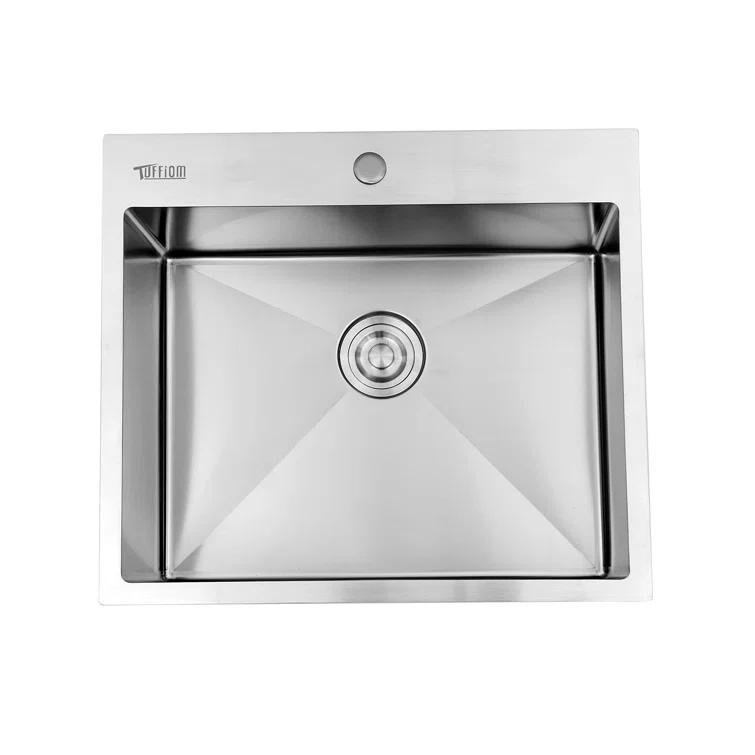 25 Inch Stainless Steel Drop-In Kitchen Sink, Single Bowl Topmount Sink