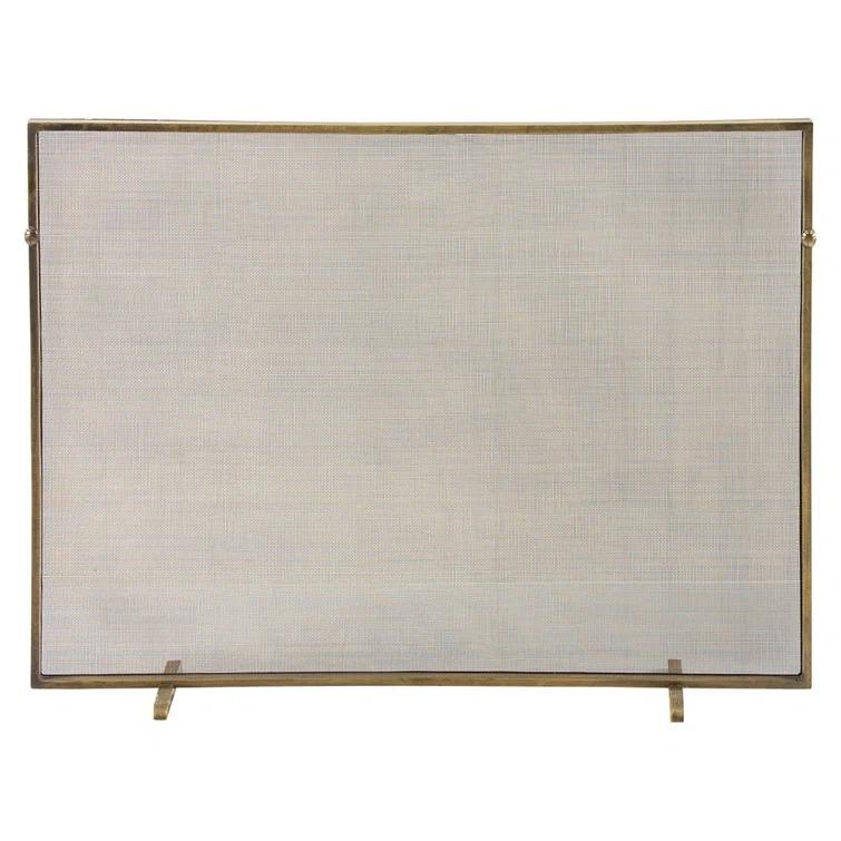 Antique Brass Single Panel Iron Mesh Fireplace Screen
