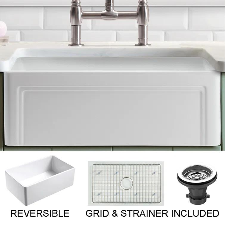 Floretta 24" L x 18" W Farmhouse Kitchen Sink With Grid and Strainer