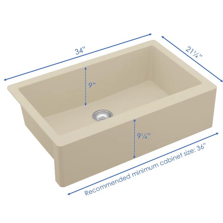 Karran Farmhouse/Apron-Front Quartz Composite 34'' X 21-1/4'' Single Bowl Kitchen Sink