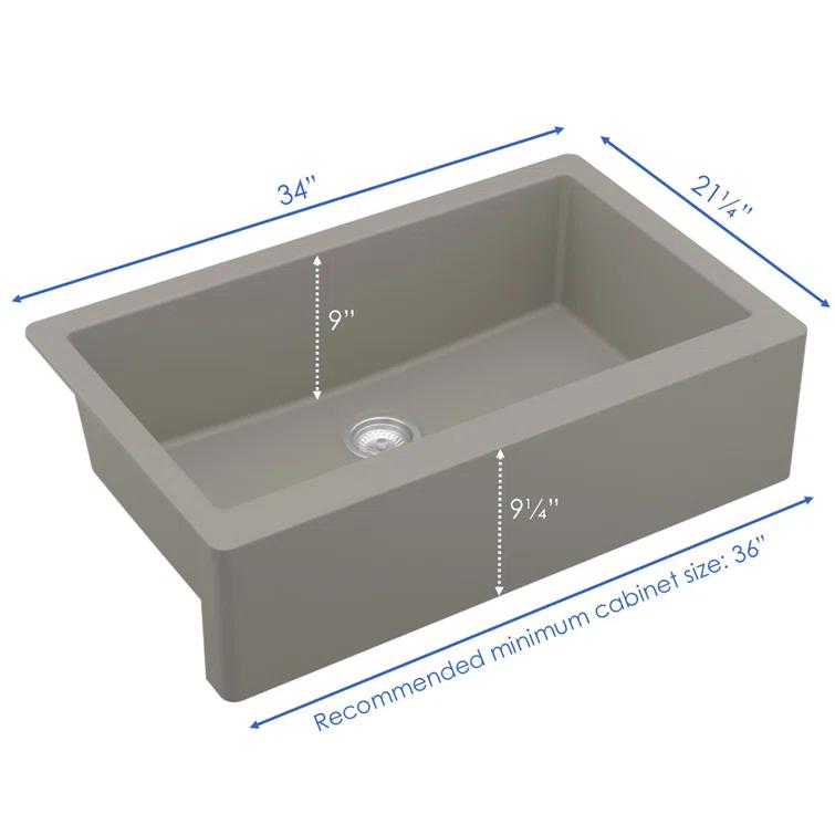 Karran Farmhouse/Apron-Front Quartz Composite 34'' X 21-1/4'' Single Bowl Kitchen Sink