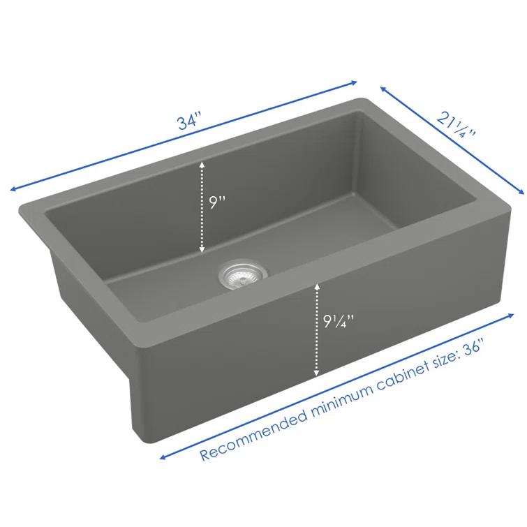 Karran Farmhouse/Apron-Front Quartz Composite 34'' X 21-1/4'' Single Bowl Kitchen Sink