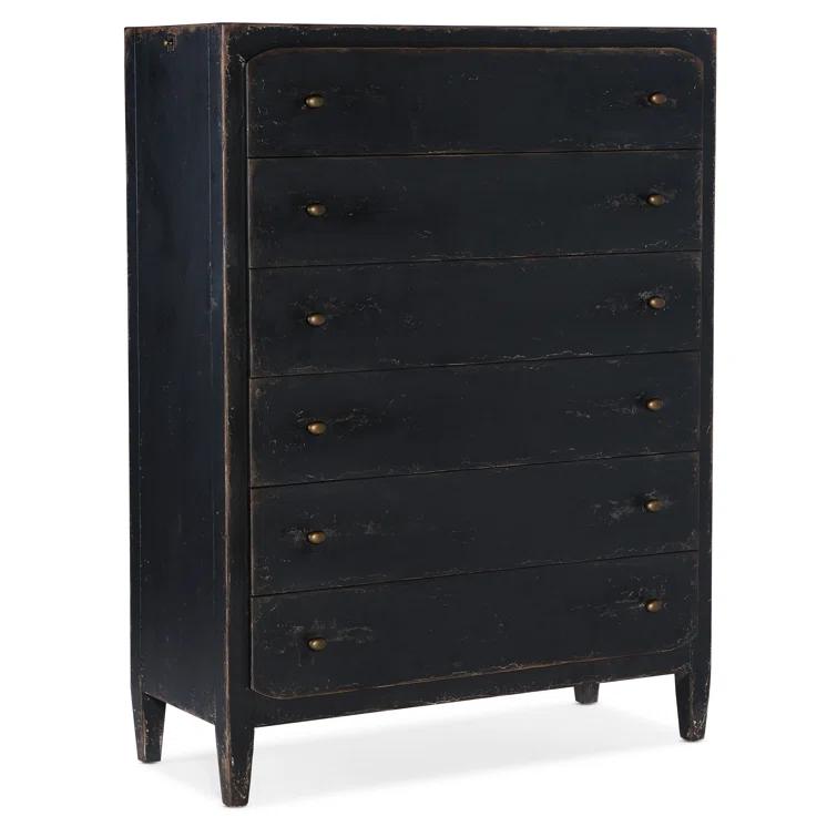 Black Transitional 6-Drawer Dresser with Brass Hardware
