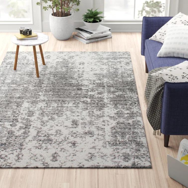 Deedra Modern Abstract Power Loom Performance Gray/White Rug
