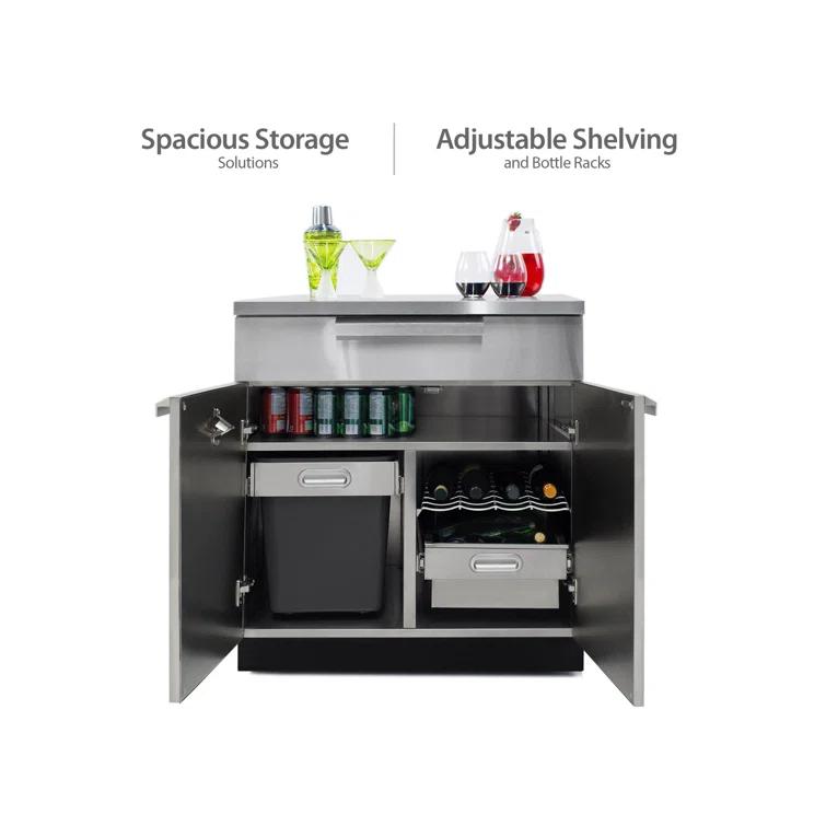 Outdoor Kitchen Cabinets 97" W x 24" D Stainless Steel 5-Piece Set with Covers