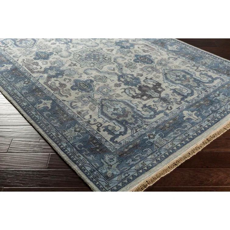 Hand-Knotted Blue Wool Round Bohemian Accent Rug