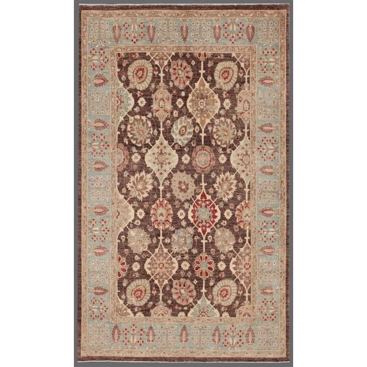 Elegant Ferehan Hand-Knotted 6' x 10' Light Blue Floral Wool Rug