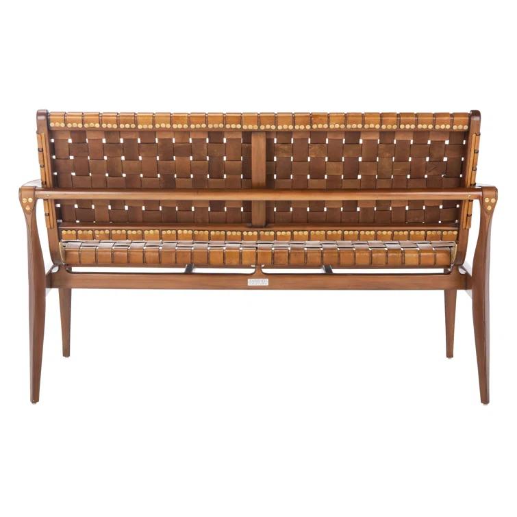Brenton Solid Brown Leather Loveseat Bench