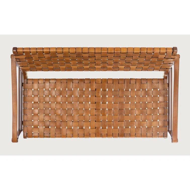 Brenton Solid Brown Leather Loveseat Bench