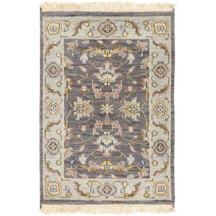 Hand-Knotted Blue and Charcoal Wool Rectangular Rug