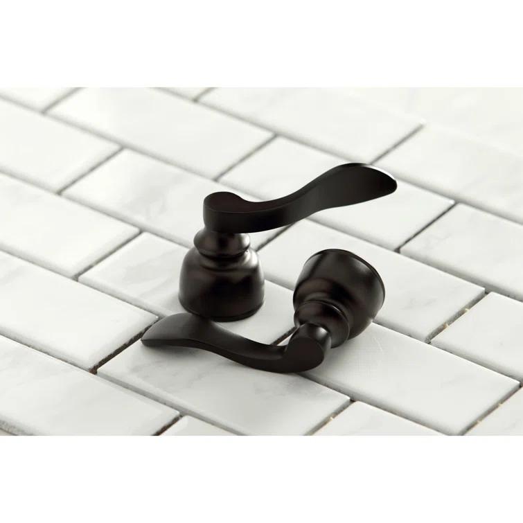 Kingston Brass NuWave French Two-Handle 3-Hole Deck Mount Widespread Bathroom Faucet with Retail Pop-Up Drain