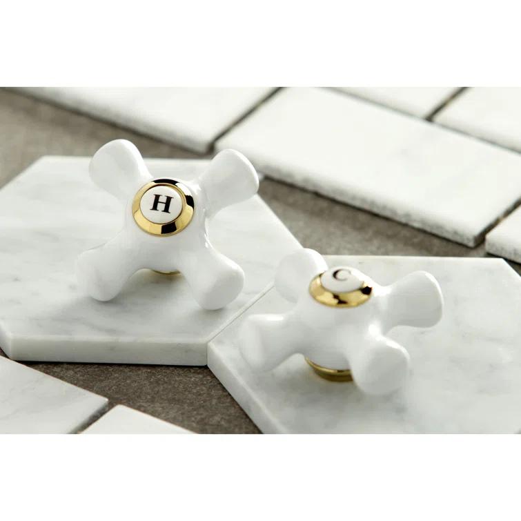 Kingston Brass Heritage Two-Handle 3-Hole Deck Mount 4" Centerset Bathroom Faucet with Plastic Pop-Up