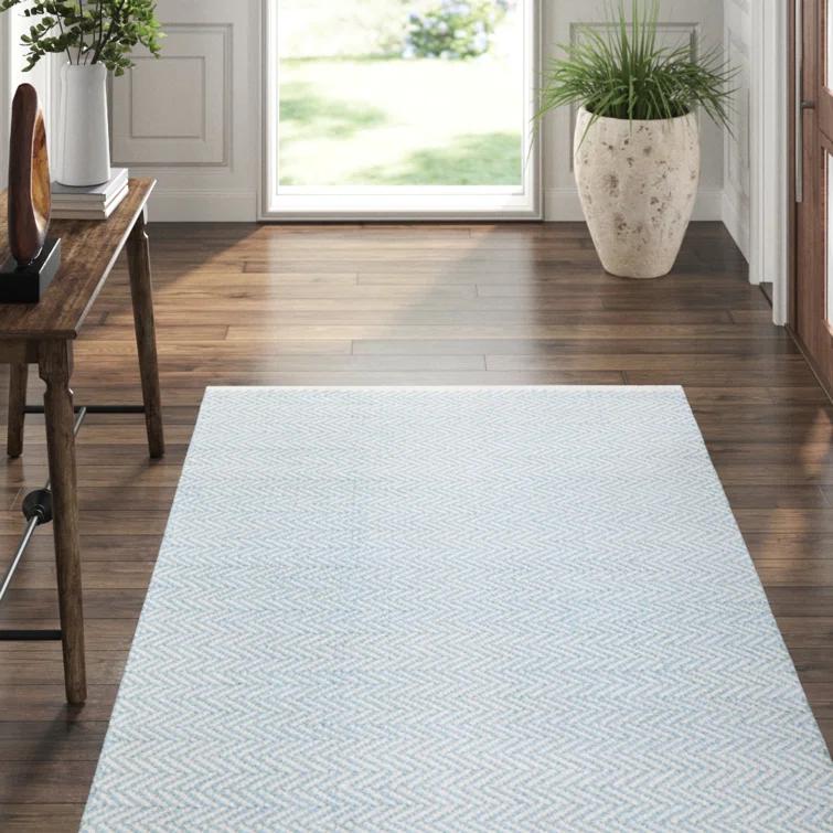 Herringbone Swedish Blue Handwoven Cotton Rug