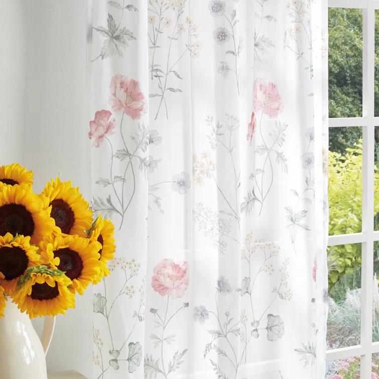 Martha Stewart Marthas Garden Floral Semi-Sheer Rod Pocket Curtain Panel Pair (Set of 2) (Set of 2)