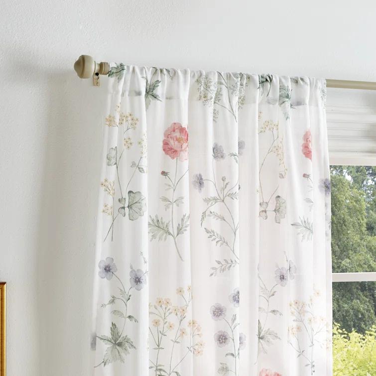 Martha Stewart Marthas Garden Floral Semi-Sheer Rod Pocket Curtain Panel Pair (Set of 2) (Set of 2)
