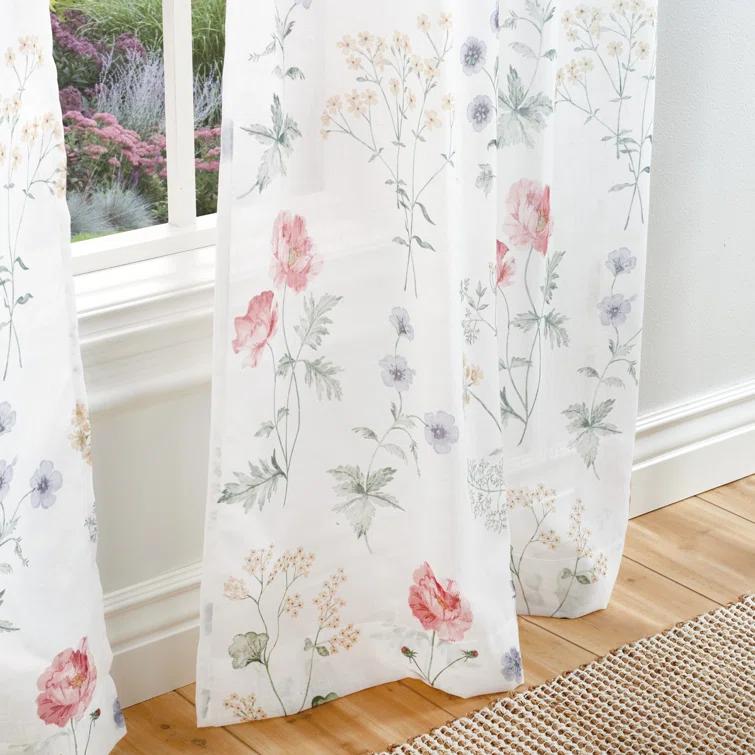 Martha Stewart Marthas Garden Floral Semi-Sheer Rod Pocket Curtain Panel Pair (Set of 2) (Set of 2)