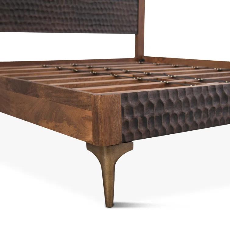 Santa Cruz King Platform Bed with Hand-Carved Wood and Iron Accents