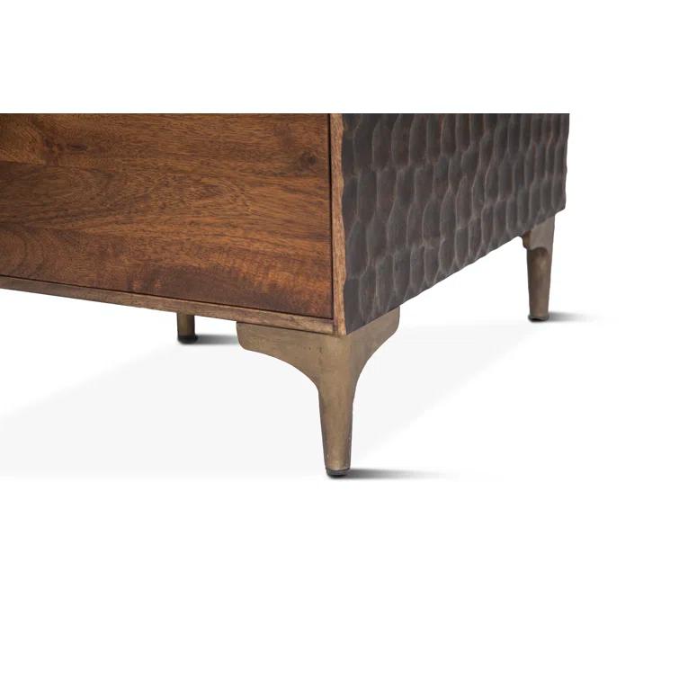 Raw Walnut Mango Wood Executive Desk with Circular Carved Accents
