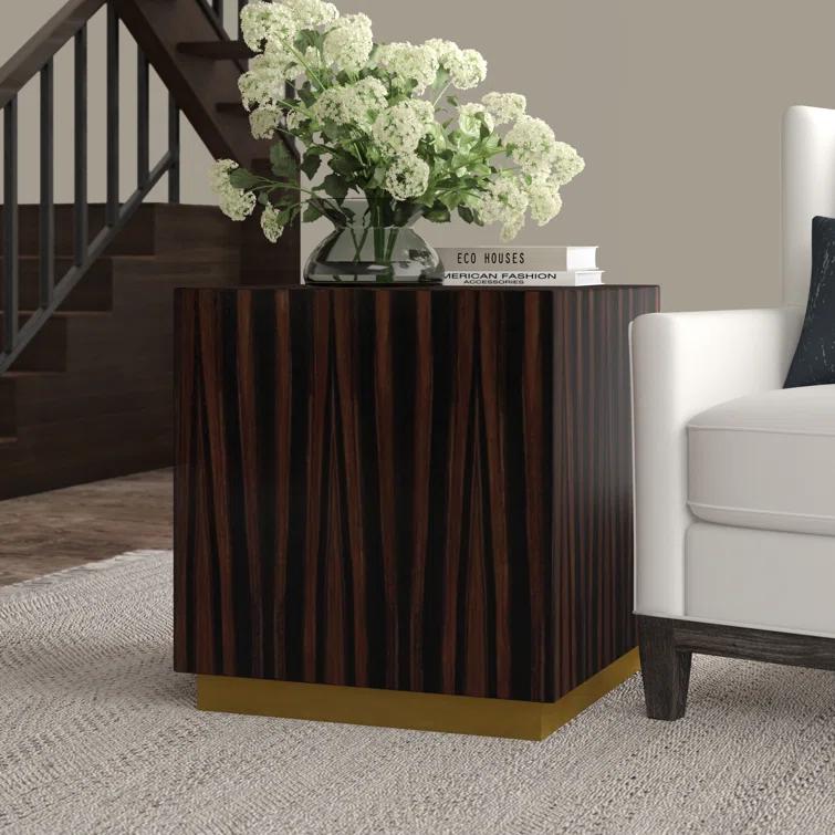 Amara Wood and Bronze Metal Cube End Table