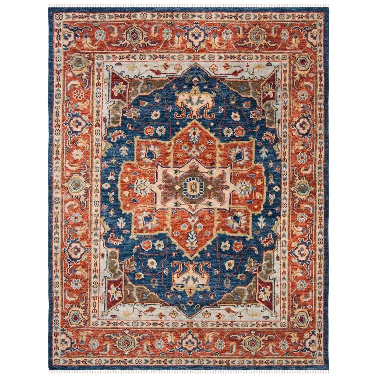 Samarkand SRK114 Hand Knotted Area Rug - Navy/Rust - 8'x10' - Safavieh.