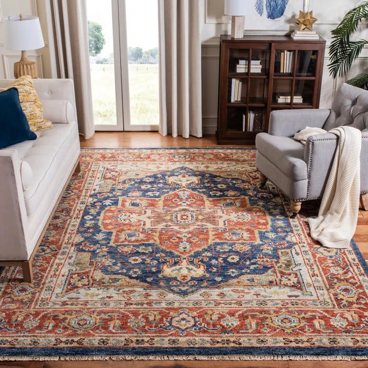 Samarkand SRK114 Hand Knotted Area Rug - Navy/Rust - 8'x10' - Safavieh.