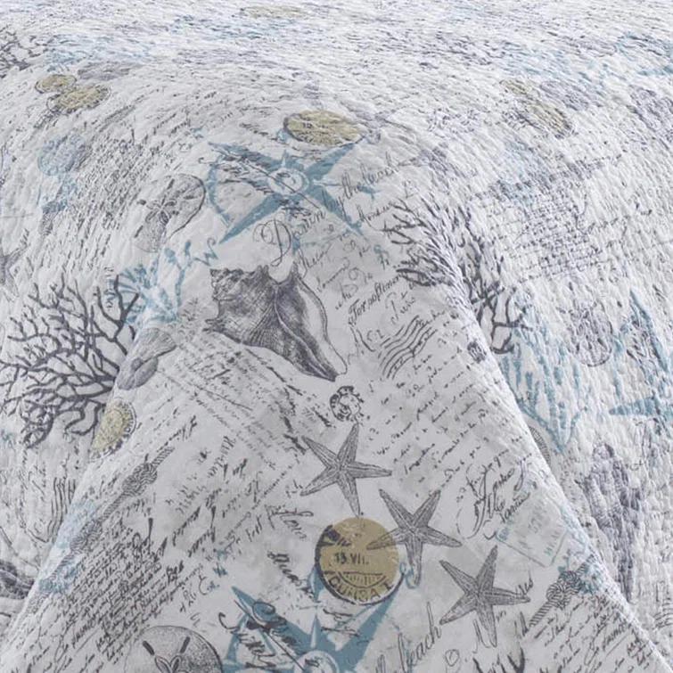 Tommy Bahama Home Tommy Bahama Beach Bliss Grey Cotton Reversible Quilt Set