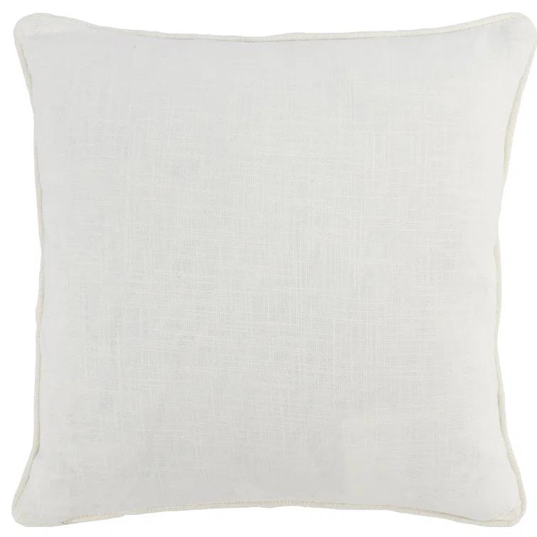 Kassia Blue Embroidered Linen Square Throw Pillow