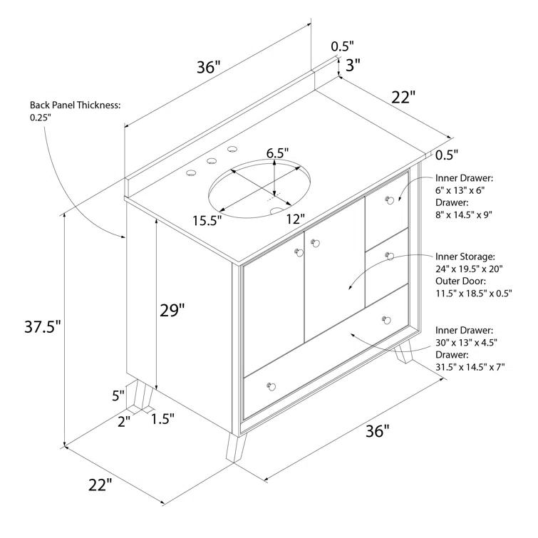 Bleeker 36'' Single Bathroom Vanity with Granite Top