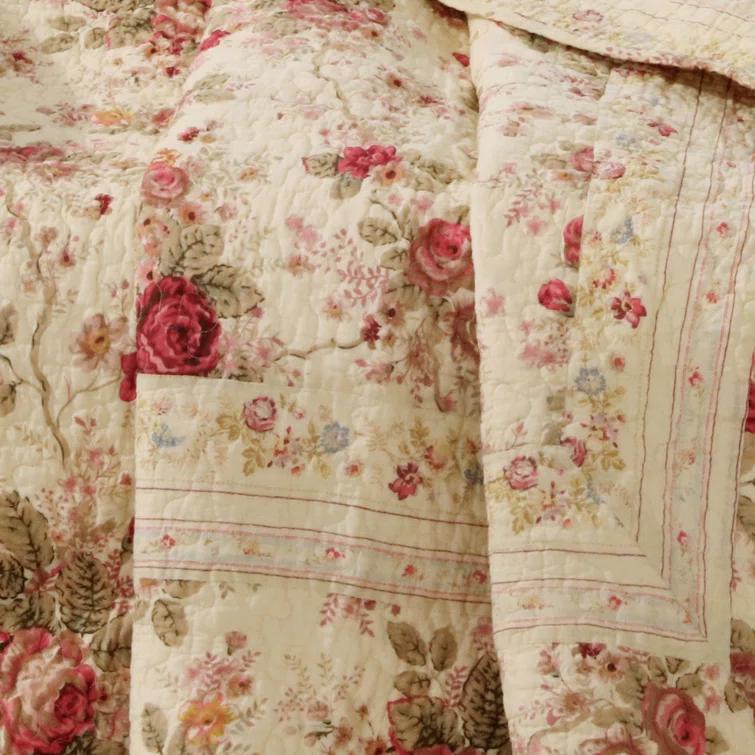 Antique Rose Quilted Reversible Cotton Throw