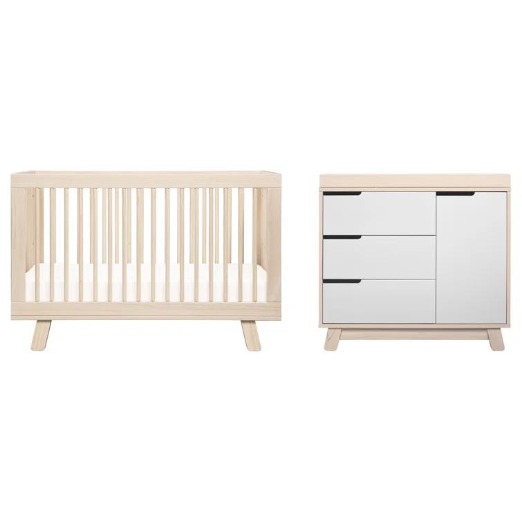 Babyletto Hudson Washed Natural Wood 3-in-1 Convertible Baby Crib with Toddler Bed Conversion Kit