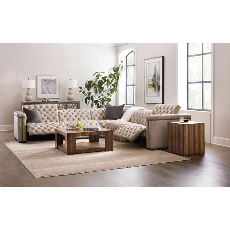 Giovanni Taupe Leather Tufted Reclining Sectional Sofa