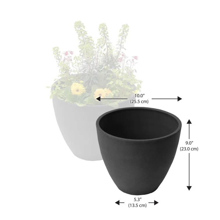 Algreen Valencia Planter, 2 Round Taper Curve Planters 10-In. Diameter by 8.3-In.H, Spun Charcoal, 2 Pack