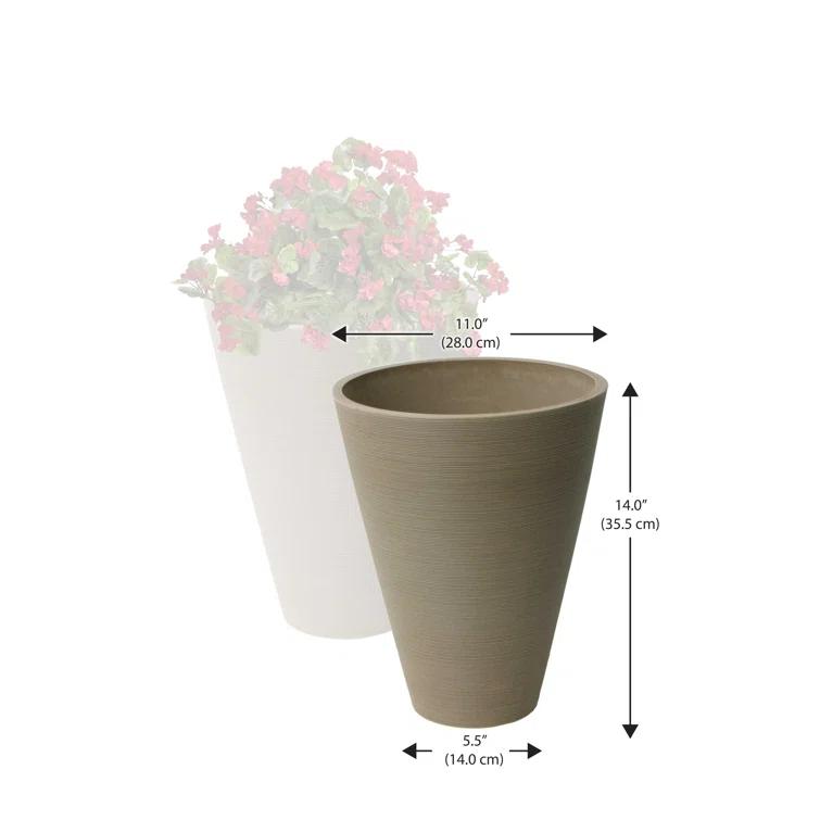 Algreen Valencia Planter, 2 Round Taper Ribbed Planters, 11.4-In. Diameter by 14-In., Taupe, 2 Pack