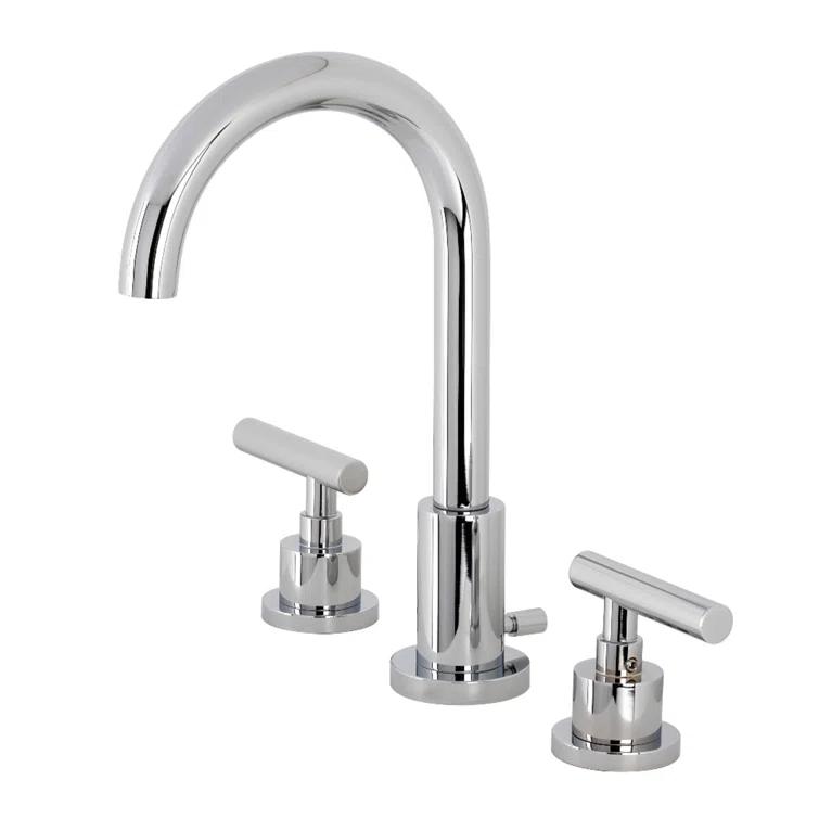 Kingston Brass Manhattan Two-Handle 3-Hole Deck Mount Widespread Bathroom Faucet with Brass Pop-Up Drain