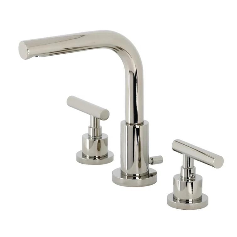 Kingston Brass Manhattan Two-Handle 3-Hole Deck Mount Widespread Bathroom Faucet with Brass Pop-Up Drain