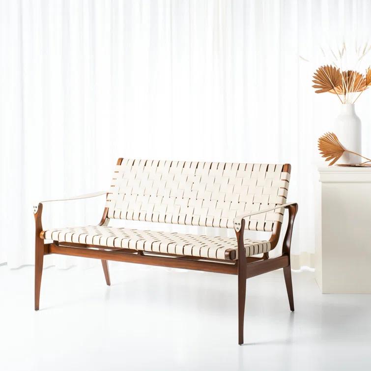 Brenton 56'' White and Light Brown Leather Bench