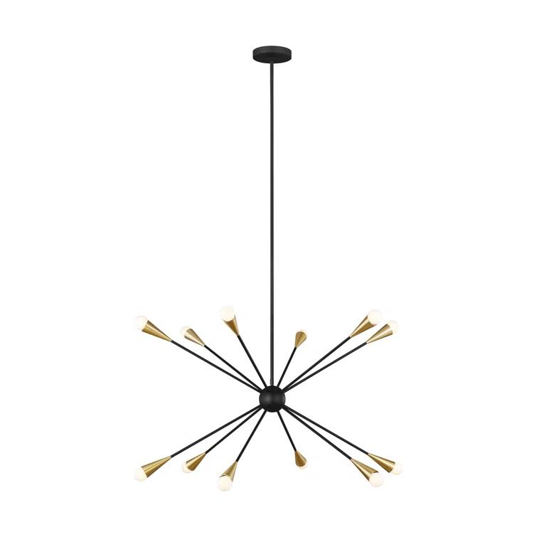 Midnight Black 12-Light Sputnik Chandelier with Clear Silver Wire