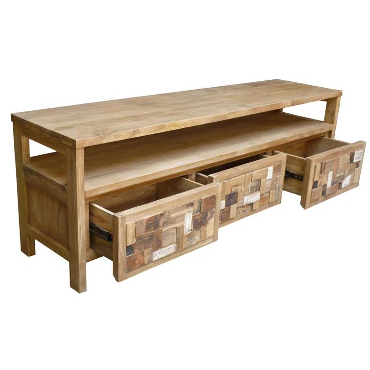 Chic Teak Mosaic 70" Reclaimed Teak TV Stand with Storage