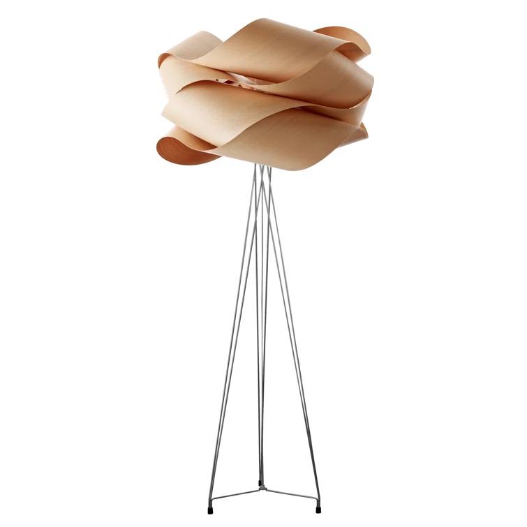 Natural Beech Tripod Floor Lamp with Veneer Shade