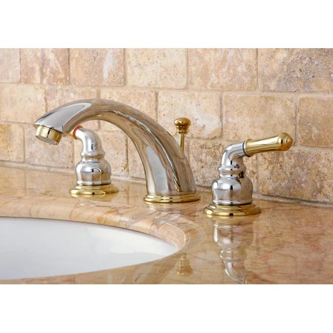 Kingston Brass KB964 Kingston Brass Magellan Two-Handle 3-Hole Deck Mount Widespread Bathroom Faucet with Retail Pop-Up Drain