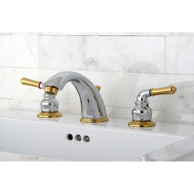 Kingston Brass KB964 Kingston Brass Magellan Two-Handle 3-Hole Deck Mount Widespread Bathroom Faucet with Retail Pop-Up Drain