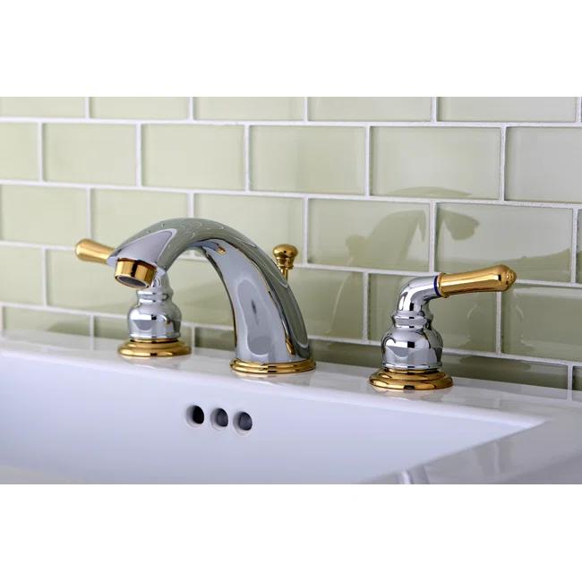 Kingston Brass KB964 Kingston Brass Magellan Two-Handle 3-Hole Deck Mount Widespread Bathroom Faucet with Retail Pop-Up Drain