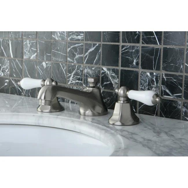 Kingston Brass KS4468PL Kingston Brass Metropolitan Two-Handle 3-Hole Deck Mount Widespread Bathroom Faucet with Brass Pop-Up Drain