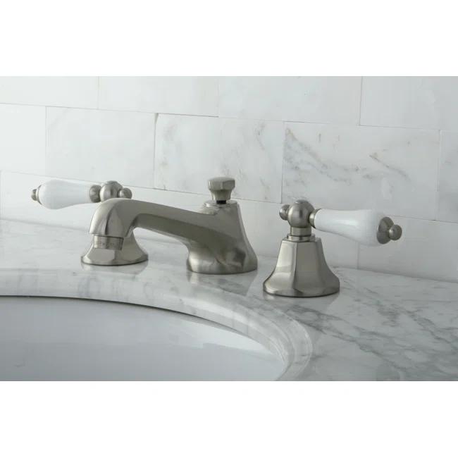 Kingston Brass KS4468PL Kingston Brass Metropolitan Two-Handle 3-Hole Deck Mount Widespread Bathroom Faucet with Brass Pop-Up Drain