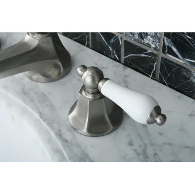 Kingston Brass KS4468PL Kingston Brass Metropolitan Two-Handle 3-Hole Deck Mount Widespread Bathroom Faucet with Brass Pop-Up Drain