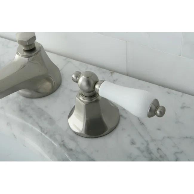 Kingston Brass KS4468PL Kingston Brass Metropolitan Two-Handle 3-Hole Deck Mount Widespread Bathroom Faucet with Brass Pop-Up Drain