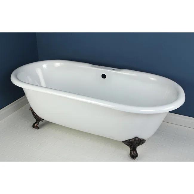 Kingston Brass Aqua Eden 66-Inch Cast Iron Oval Double Ended Clawfoot Tub (7-Inch Faucet Drillings)