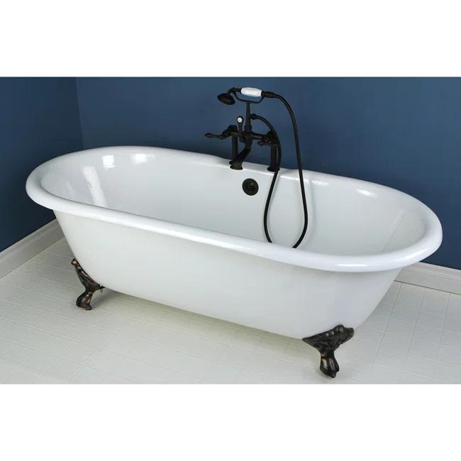 Kingston Brass Aqua Eden 66-Inch Cast Iron Oval Double Ended Clawfoot Tub (7-Inch Faucet Drillings)