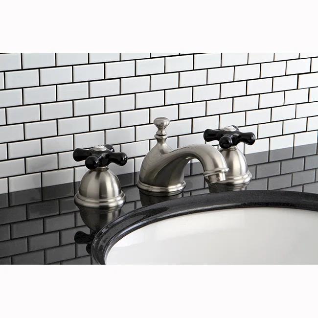 Kingston Brass KS3968PKX Kingston Brass Duchess Two-Handle 3-Hole Deck Mount Widespread Bathroom Faucet with Brass Pop-Up Drain