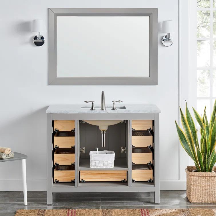 Eviva Aberdeen 42"W x 22"D Gray Bathroom Vanity with White Carrara Quartz Countertop and Undermount Porcelain Sink
